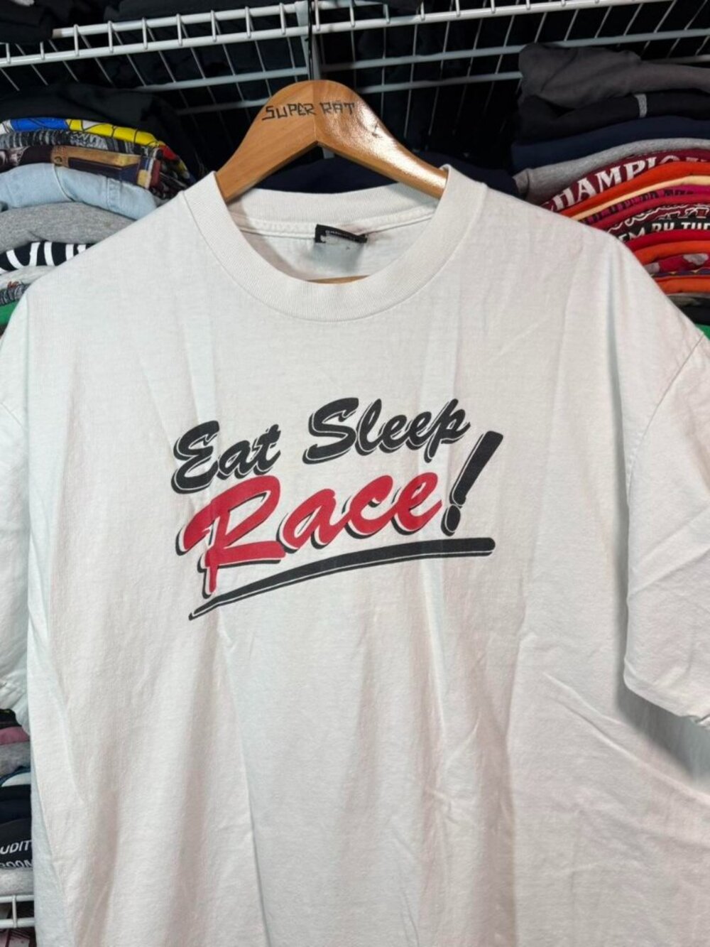 Vtg eat sleep race see you at the finish line graphic t shirt white